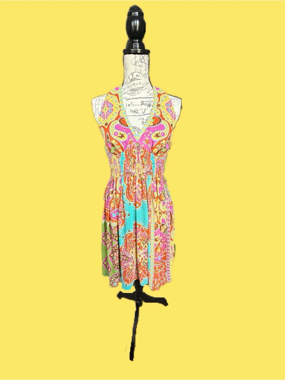 MixIt Pink Turquoise Paisley Halter Mini Dress